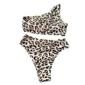 Bikini Women's Swimwear Size Small 2pc Animal Print One Shoulder High Waist